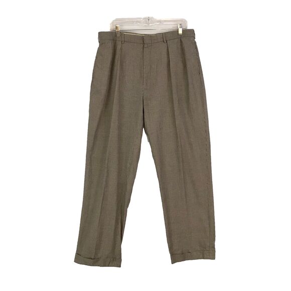 Polo Ralph Lauren Mens Houndstooth Plaid Pleated Cuff Dress Pants Slacks 36 x 30 - Picture 1 of 9